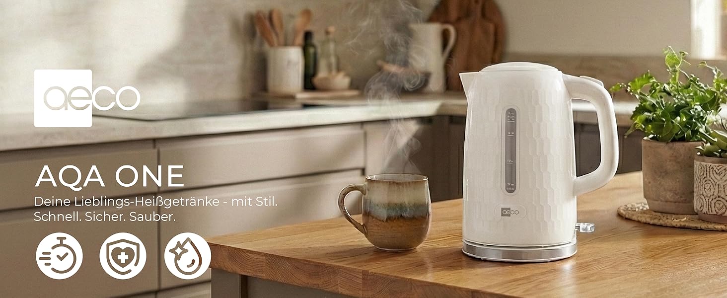 Електричний чайник Aeco AQA NEO з нержавіючої сталі, 1.7 л, 2150 Вт, без BPA, фільтр від накипу, бездротовий, CoolTouch, шампань сріблястий