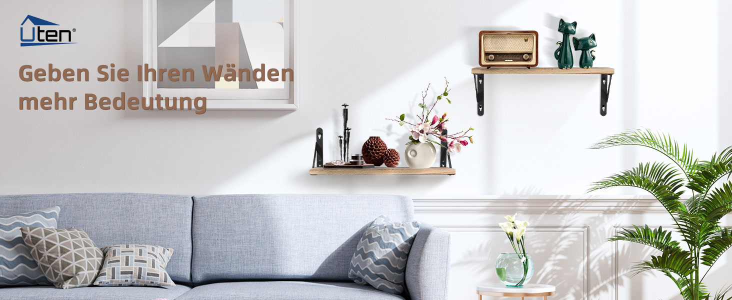 Настінна полиця з дерева, 2 шт. у комплекті, рустикальний стиль, з тримачем для рушників, світло-коричневий колір, для спальні, вітальні, ванної кімнати, кухні, офісу