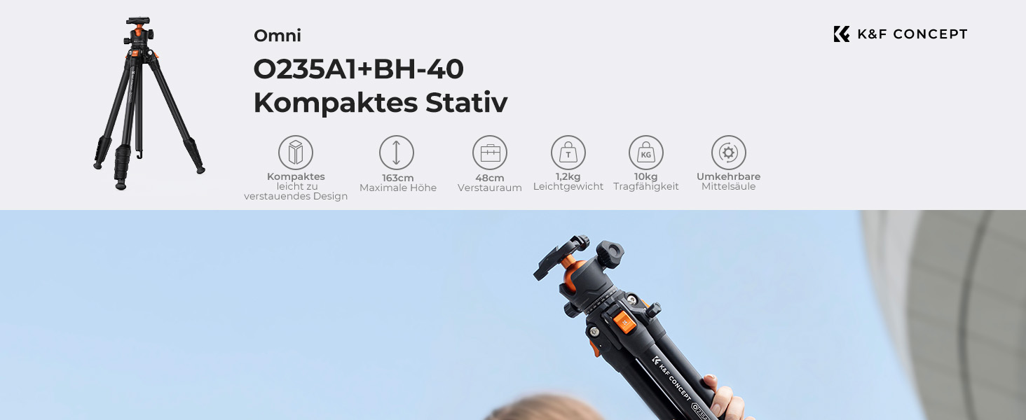 Штатив K&F Concept 163CM з алюмінію: легкий та компактний, до 10 кг, для DSLR, телескопів, камер та смартфонів