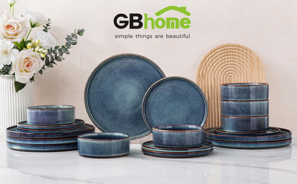 Набір посуду GBHOME для 4 осіб: 12 предметів, керамічний, з реактивною глазур'ю, стійкий до подряпин, для щоденного використання, безпечний у посудомийній машині та мікрохвильовці