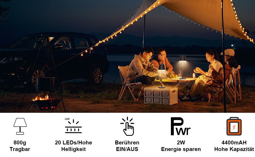 LED акумуляторна настільна лампа K-Bright диммер | Тепле світло | Для дому та вулиці | USB зарядка | Бронза