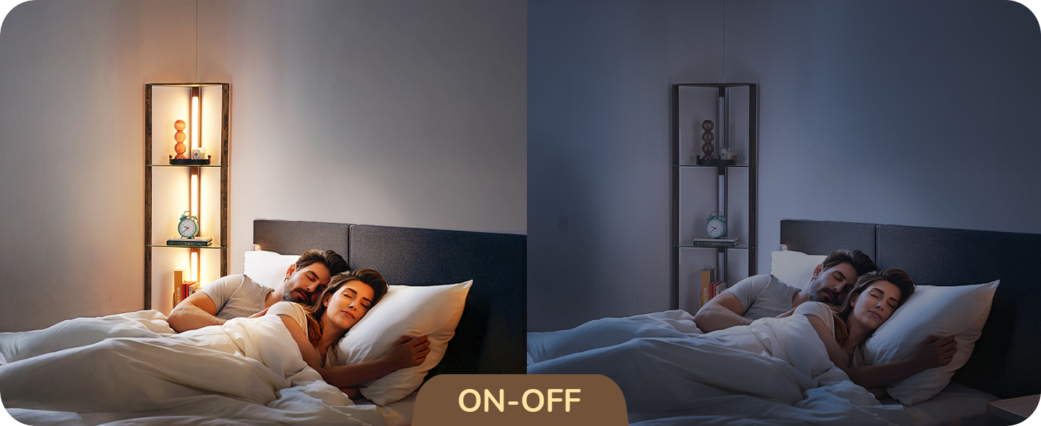 Стійка лампа EDISHINE з 4 полицями з дерева, LED диммер, 3 кольори світла, поворотний світловий маніпулятор, підсвічування полиць, регулювання яскравості, футовий вимикач, для вітальні (Вінтаж-коричневий+скло)