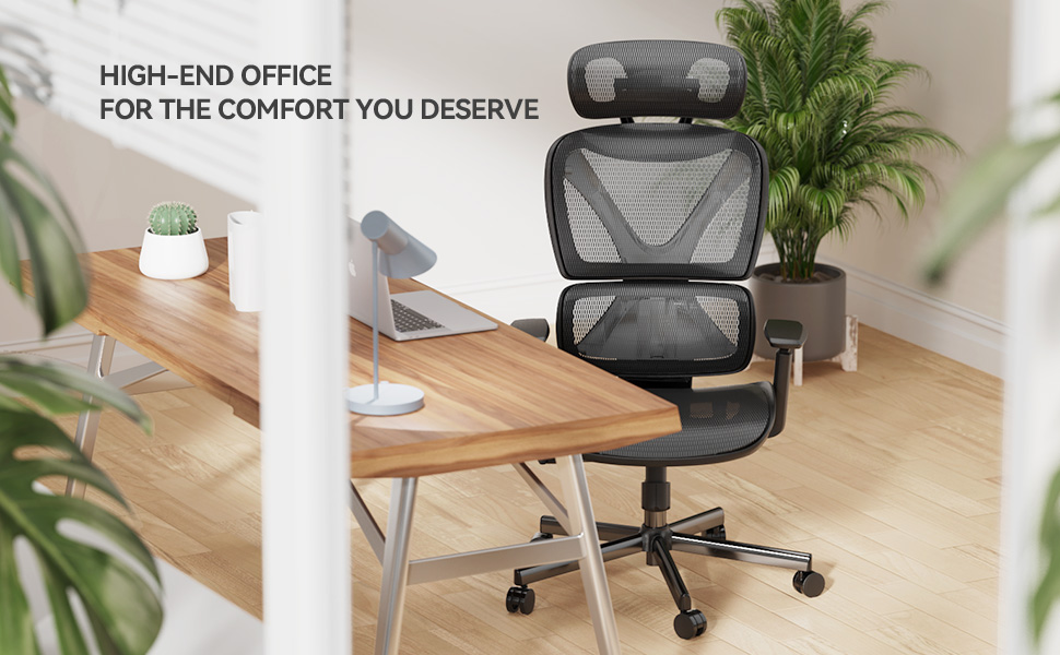 Офісний стіл Noblewell з високою спинкою, комп'ютерне крісло з сітчастої тканини з підтримкою попереку, 3D-підлокітники, подвійна спинка та регульована підголівник