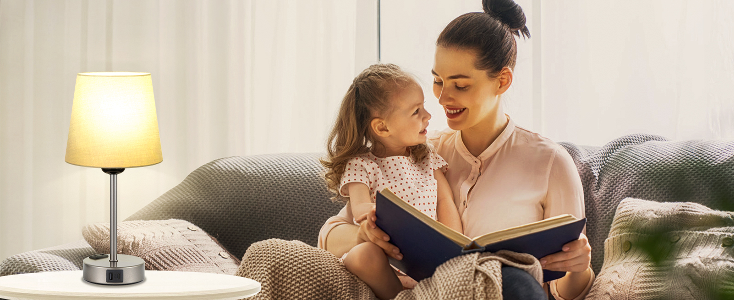 Настільна лампа Kakanuo з торшером, 2 шт. з USB-портами та диммуванням, для спальні, вітальні, дитячої кімнати, офісу (сірий)