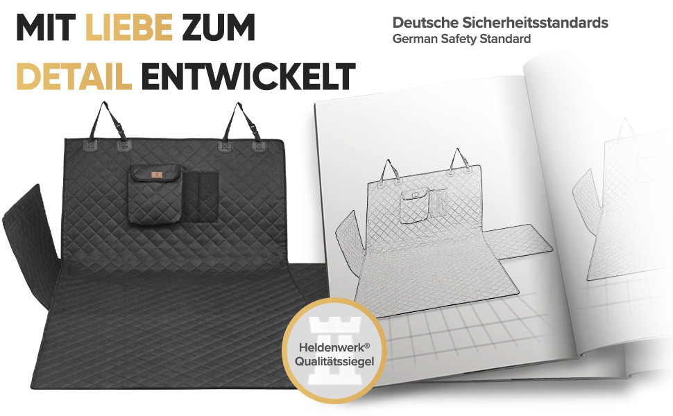 Захист для багажника авто для собак HELDENWERK: стежканий, з захистом бокових стінок та краю багажника, водовідштовхувальний та стійкий до подряпин. Універсальний килимок для багажника для собак