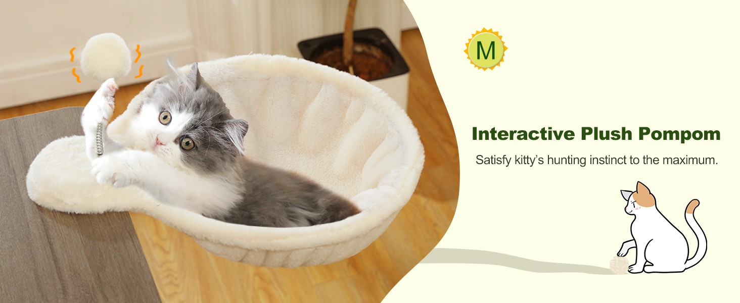 Кішечка PAWZ Road: зручне ліжко-гамак для котів з інтерактивним м'ячиком, 360° обертання, стійка, до 22.5 кг (Бежевий, Кругле)