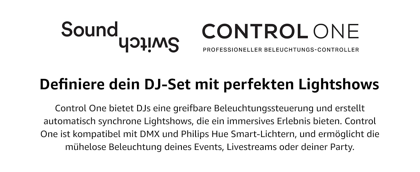 SoundSwitch Control One – Професійний контролер освітлення DMX для DJ з 3 місяцями доступу до програмного забезпечення SoundSwitch, підтримка DMX та Phillips Hue. Чорний колір