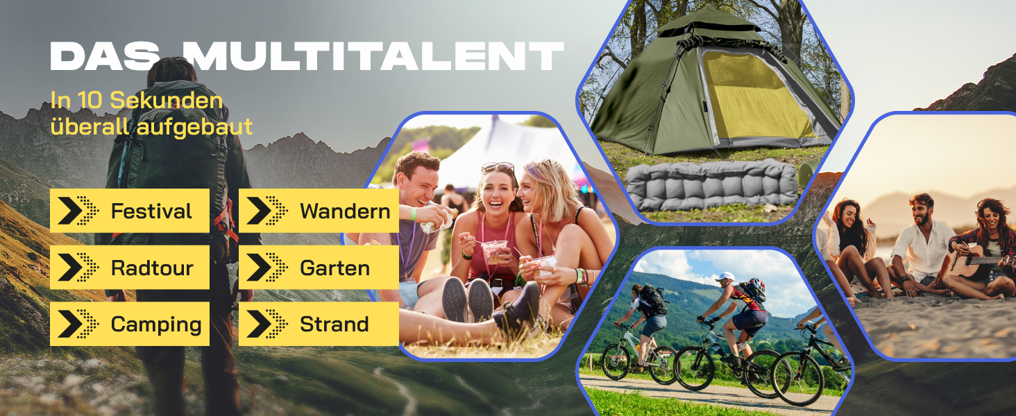 Lumaland Pop-Up Dome Tent - 2-3 Person Tent for Camping, Travel, Festivals