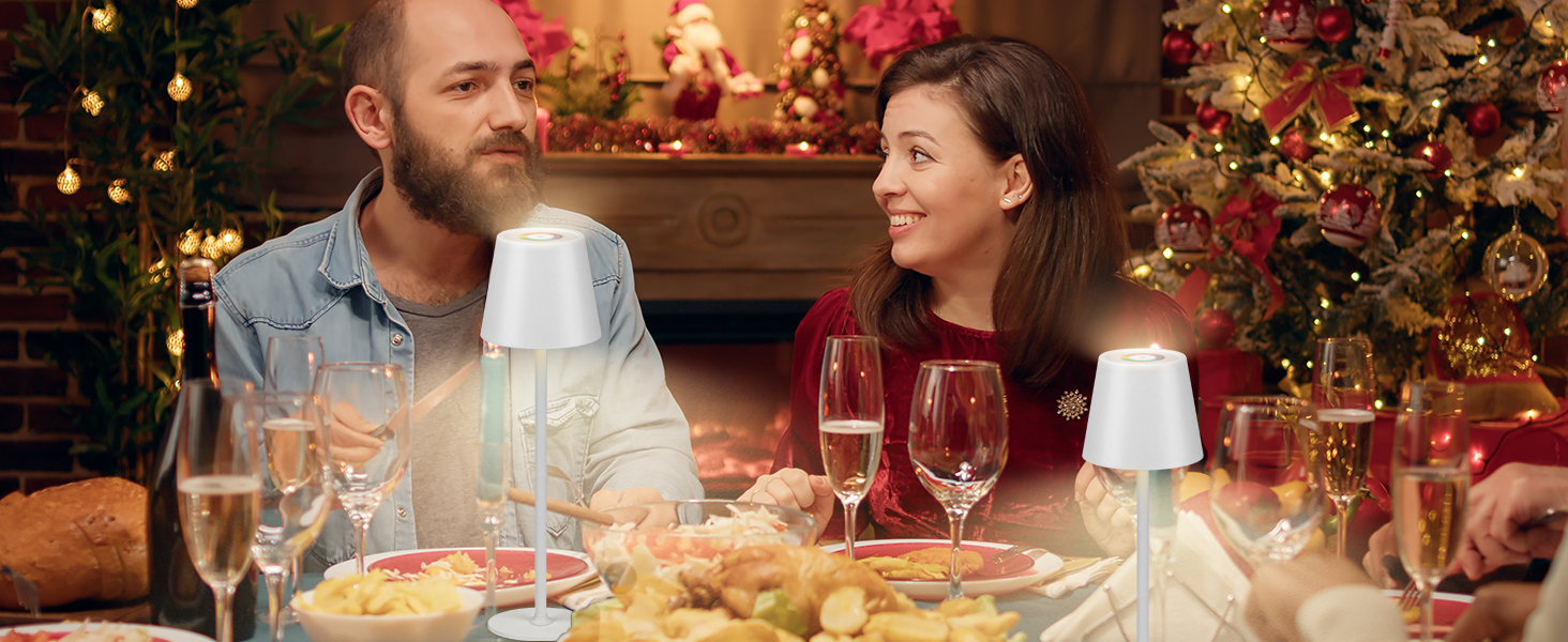 Дві бездротові LED-лампа настільні, перезаряджувані, 3000K, 7 кольорів RGB, USB-C, 5500mAh, вологостійкі, для дому та на вулицю (білі, 2 шт.)