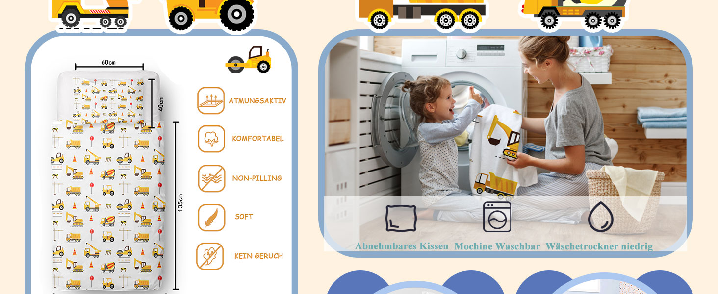 Комплект постільної білизни для дитячого ліжечка DJDEA 100x135 см - Динозаври, м'яка мікрофібра, 2 шт. (з наволочкою 40x60 см)