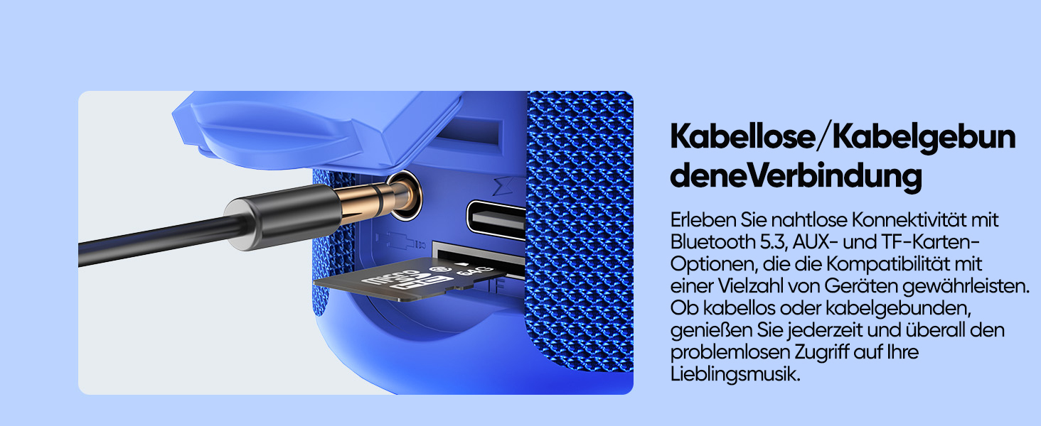Портативна Bluetooth колонка AY з підсвіткою, водонепроникна IPX5, AUX/TF-карта, 24 год роботи, синя