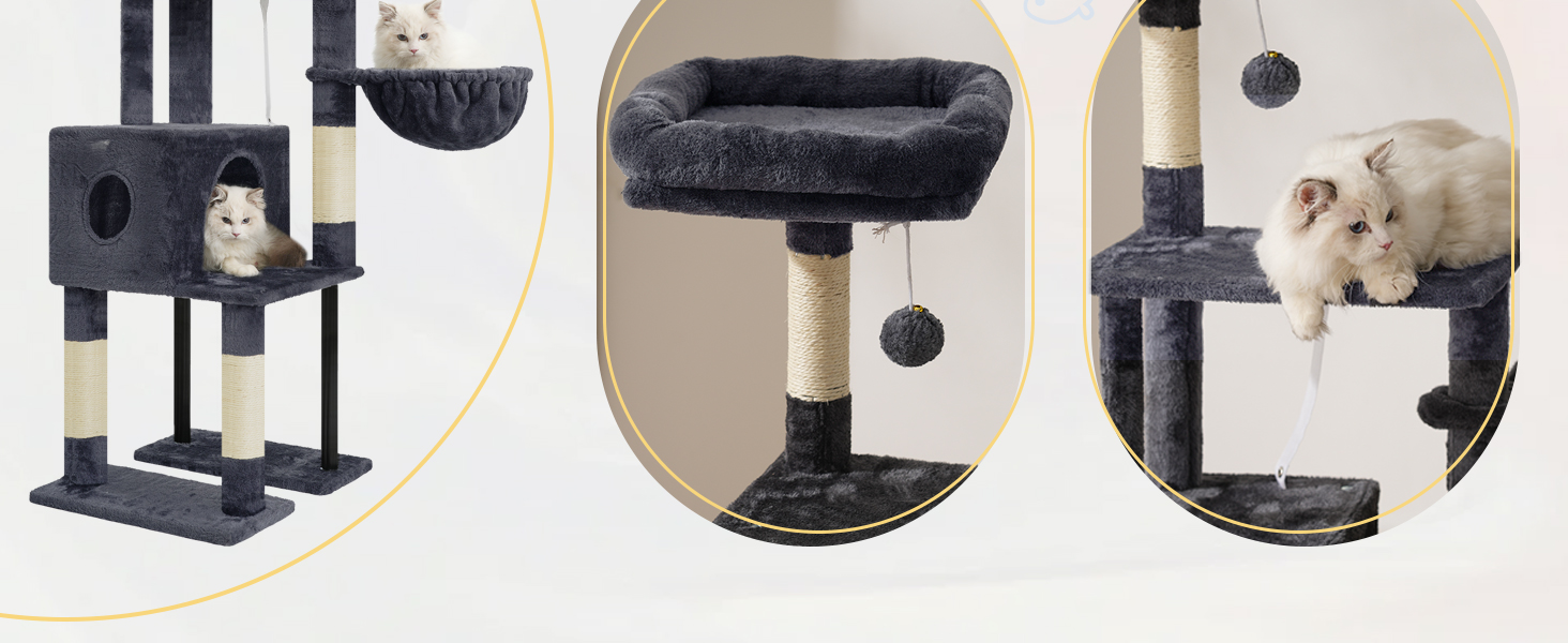 Котячий будиночок Heybly Kratzbaum HCT200SW (Сірий) - 125 см, з печерою, стійка, платформа, кошик