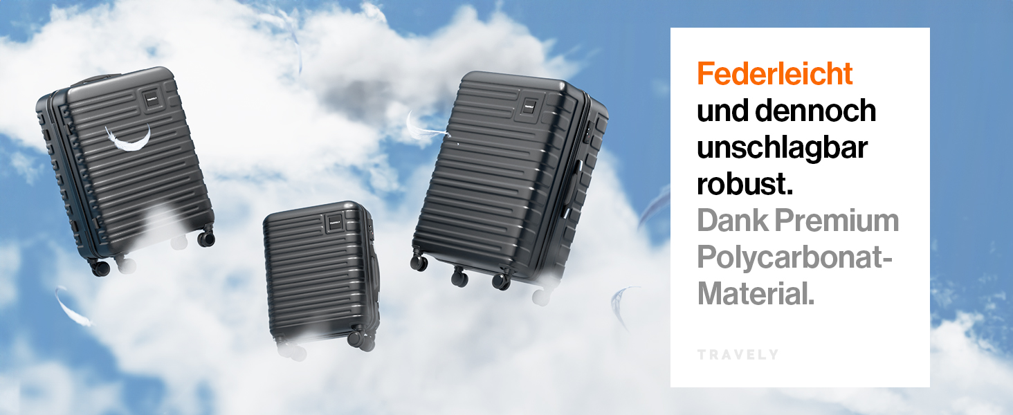Набір валіз Travely з полікарбонату (77см, 67см, ручна поклажа), чорний, з TSA замком