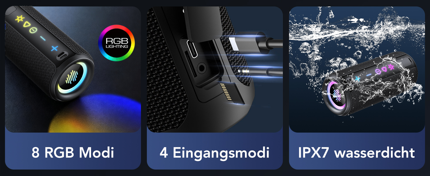 Портативна Bluetooth колонка TIMU з підсвіткою, 25 Вт, IPX7, 20 год, AUX, TF-карта, чорна