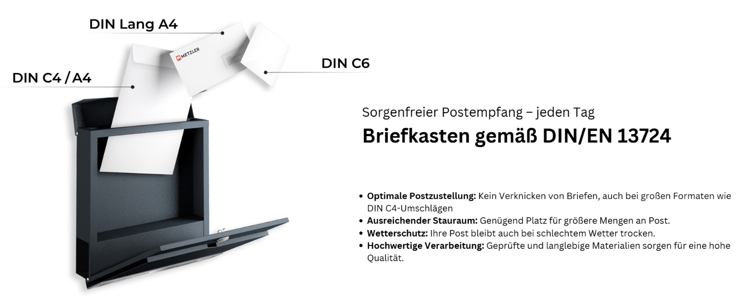 Поштовий ящик Metzler Stelio Anthrazit з газетницею та гравіюванням імені з нержавіючої сталі V2A - RAL 7016