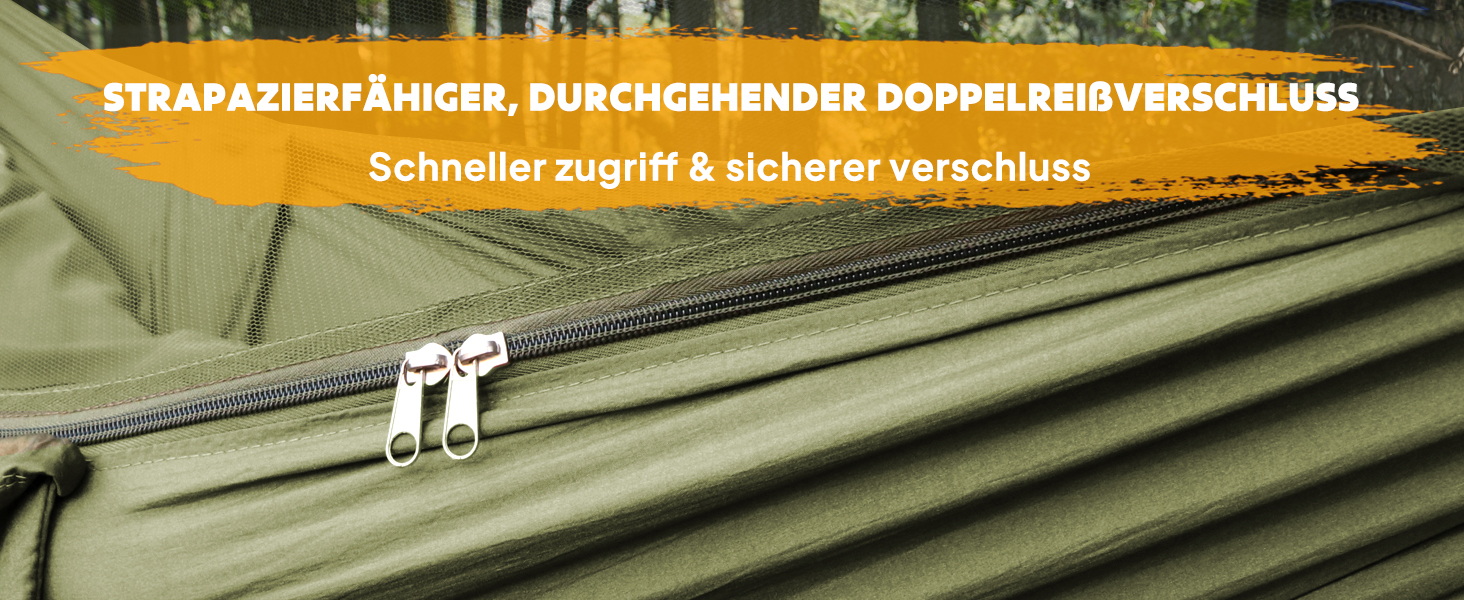 Гамак для кемпінгу NATUREFUN з москітною сіткою | Легкий, міцний (300 кг), дихаючий, швидковисихаючий, армійний зелений | 2 карабіни, 2 стропи в комплекті