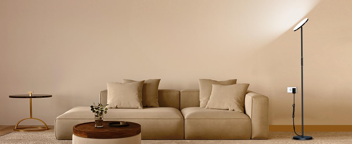 LED торшер, 42W, 16 мільйонів кольорів RGBCW, WiFi, керування через Alexa/Google Home, синхронізація з музикою, регульована яскравість, двосторонній, для вітальні та спальні (RGB-36W)