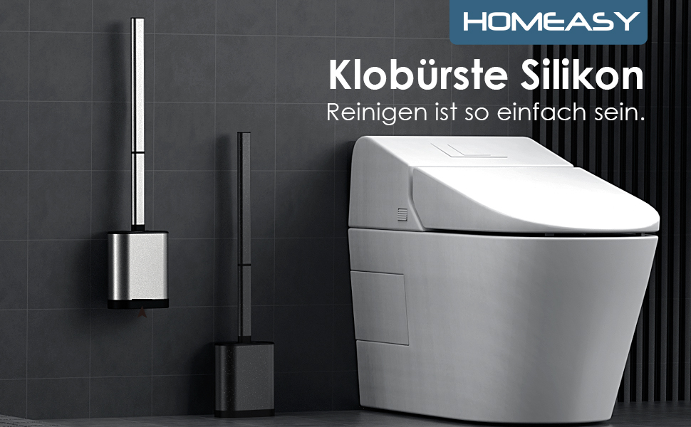 Силіконова щітка для унітазу Klobürste з нержавіючої сталі та контейнером, гнучка щітка для туалету, набір для кріплення на стіну без свердління, для ванної кімнати (чорний)