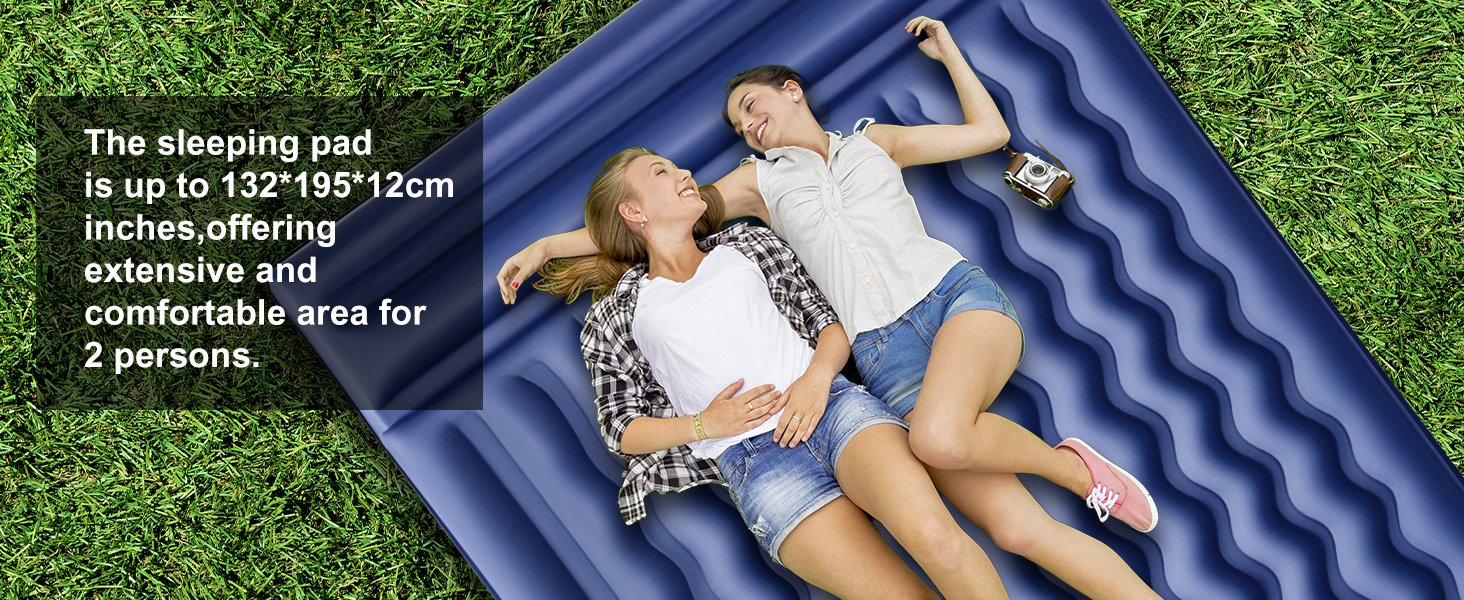 Airminti Self-Inflating Camping Mat - 12cm Thick, Lightweight Air Mattress with Foot Pump & Pillow - Outdoor Sleeping Pad for Camping, Trekking, Beach & Festival - Compact, Army Green (2 Person)