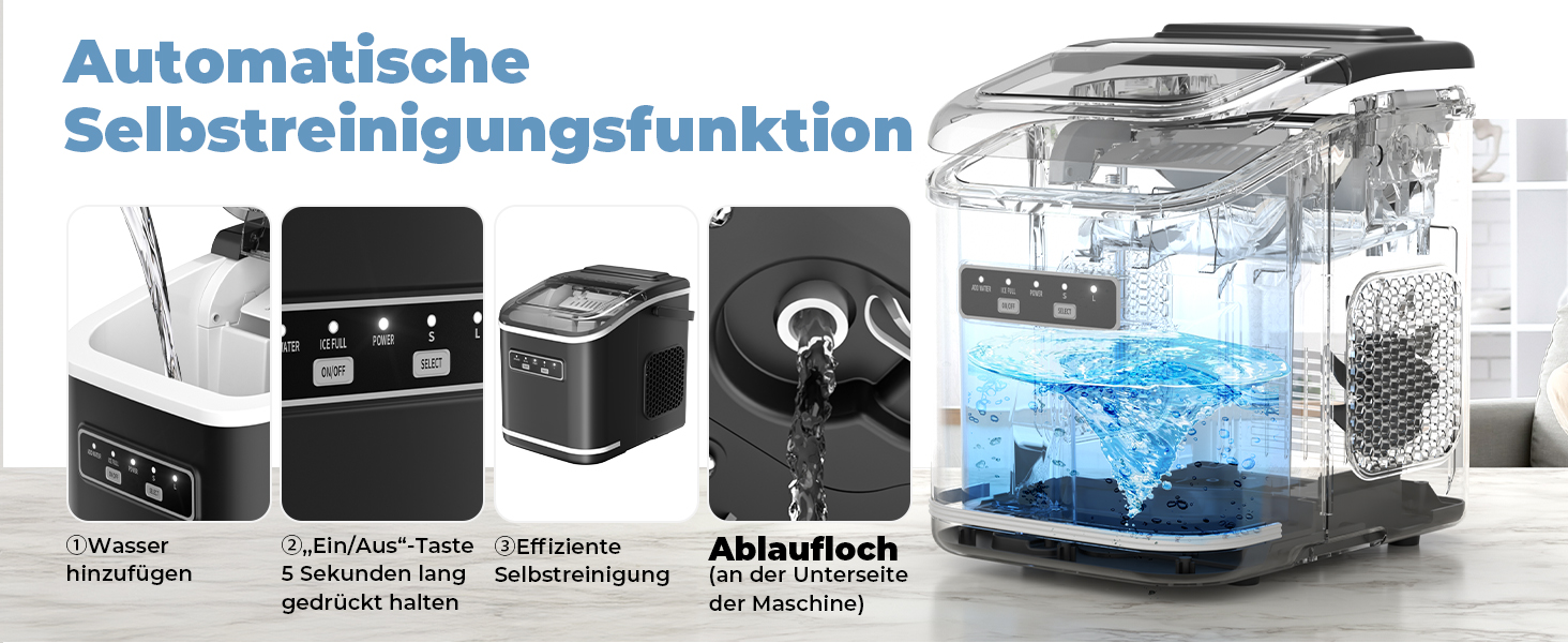Acmeenjoy Ice Maker - Self-Cleaning Ice Machine for Kitchen, Bar, Office & Party - Makes 9 Ice Cubes in 6-8 Minutes, 12KG in 24H