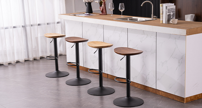 Kidol Adjustable Height Solid Wood Bar Stool with 360° Swivel - Industrial Modern Design for Kitchen Counter - Black