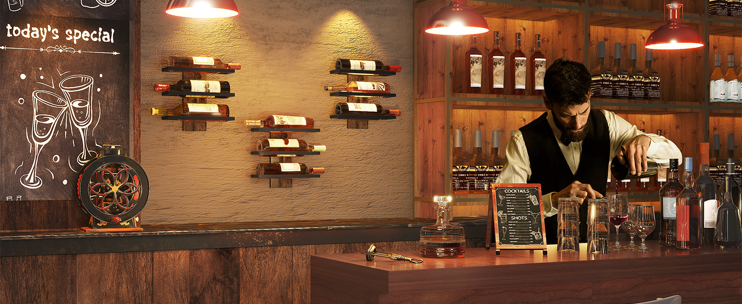 Металева полиця для вина FAVOOSTY на стіну, 3 яруси, чорна - для вітальні, спальні, винного підвалу