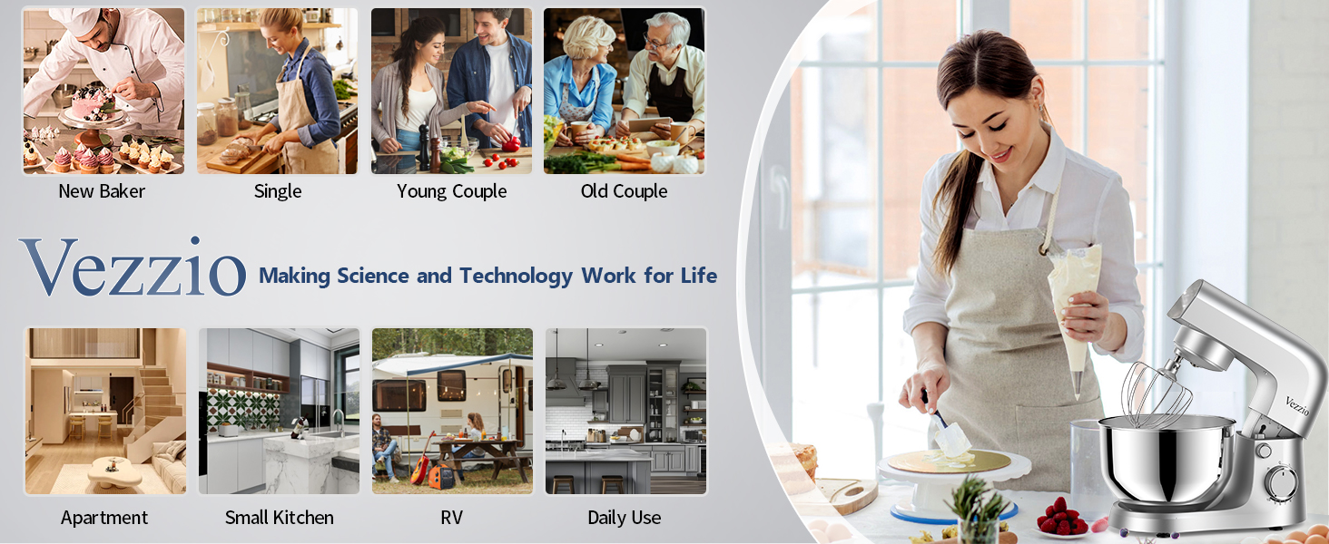 Міксер тістовий Vezzio Knetmaschine 1500W, 4.5л, 10 швидкостей, з набором насадок (зелений, срібний)