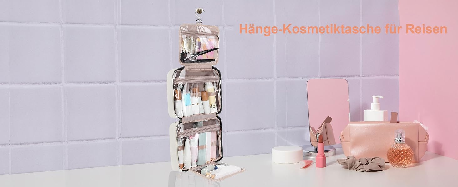 Косметичка для подорожей для жінок, прозора, з можливістю підвішування, для макіяжу та туалетних аксесуарів, біла