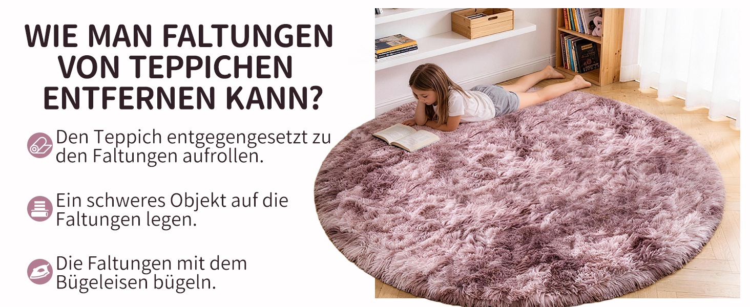 Килим круглий 100 см, м'який, пухнастий, антиковзний, дитячий, рожево-ліловий (Batik) - пральний килим для дитячої кімнати