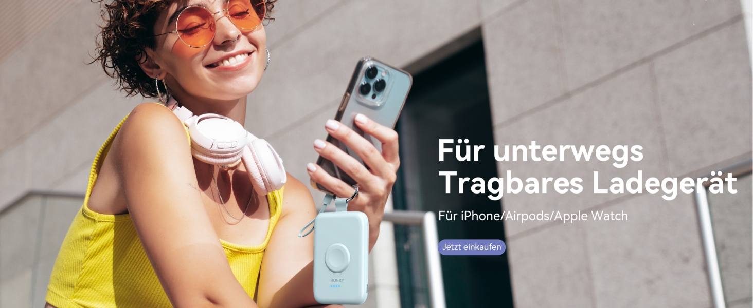 Power Bank RORRY 5000mAh з вбудованими кабелями, брелок для iPhone, Apple Watch, Рожевий