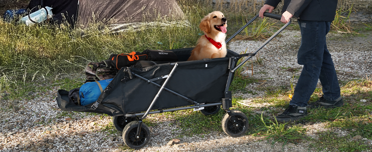 Складаний візок для собак REDCAMP з висувною задньою частиною, міцний, 134 л, великий, для кемпінгу, саду, спорту, покупок (Чорний, Basic)