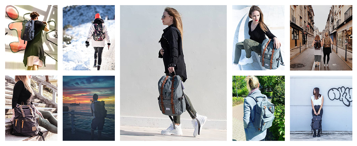 Чоловічий/жіночий рюкзак Kaukko Canvas для ноутбука, стильний, велика місткість, для подорожей, кемпінгу, Outdoor (сірий)