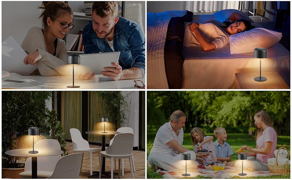 Акумуляторний LED світильник Klighten для столу, димуючий, чорний, алюміній, IP54, 21 см. 3 кольори світла (3000K-6000K), USB-C зарядка, комплект 2 шт.