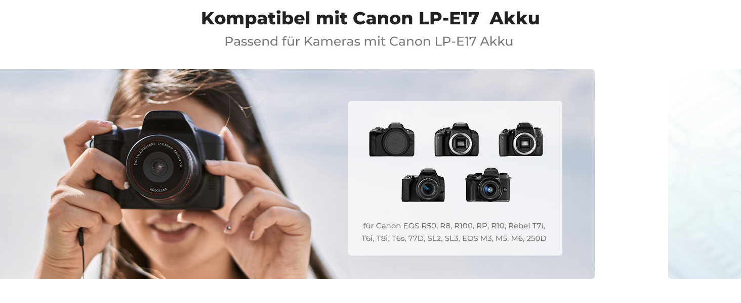 Зарядний пристрій для акумулятора камери LP-E17 1250mAh K&F Concept для Canon EOS RP, Rebel T8i, T7i, T6i, T6s, SL2, SL3, EOS M3, M5, M6 Mark II, 77D, 200D, 750D, 760D, 800D