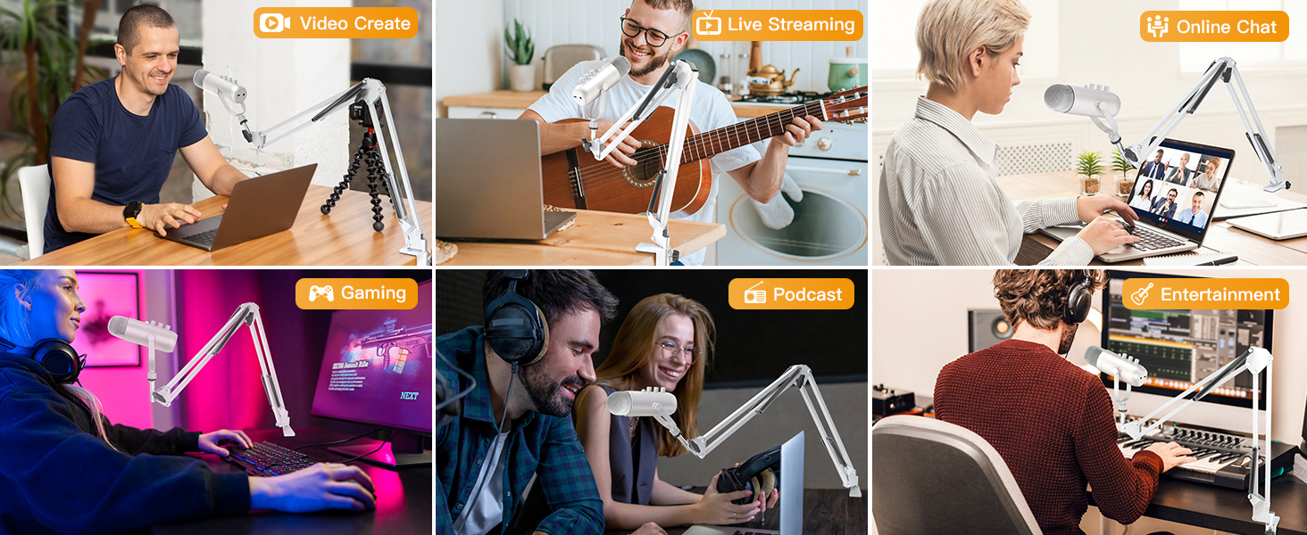 Zealsound USB мікрофон для подкастів, ПК, телефону – з шумозаглушенням, кнопкою вимкнення звуку, ехо-ефектом для вокалу, стрімінгу, геймінгу, YouTube. Сумісний з iPhone, Mac, PS5 (перламутрово-білий)
