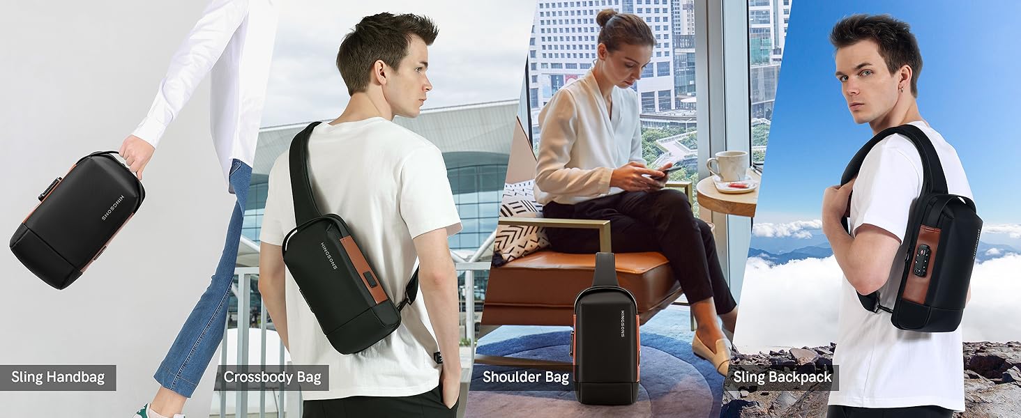 Чоловіча/Жіноча нагрудна сумка Kingsons Anti-theif з замком, маленька кросбоді, для подорожей, спорту, велотуризму, повсякденного використання (чорний/коричневий)