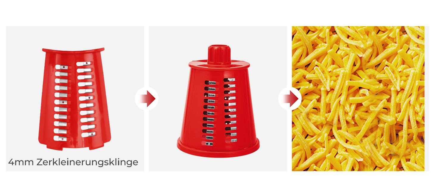 Ручна тертка для овочів Steaseas з ручкою - тертка для сиру, овочів, горіхів з 5 насадок, потужним присоском, контейнером для лез (червона)