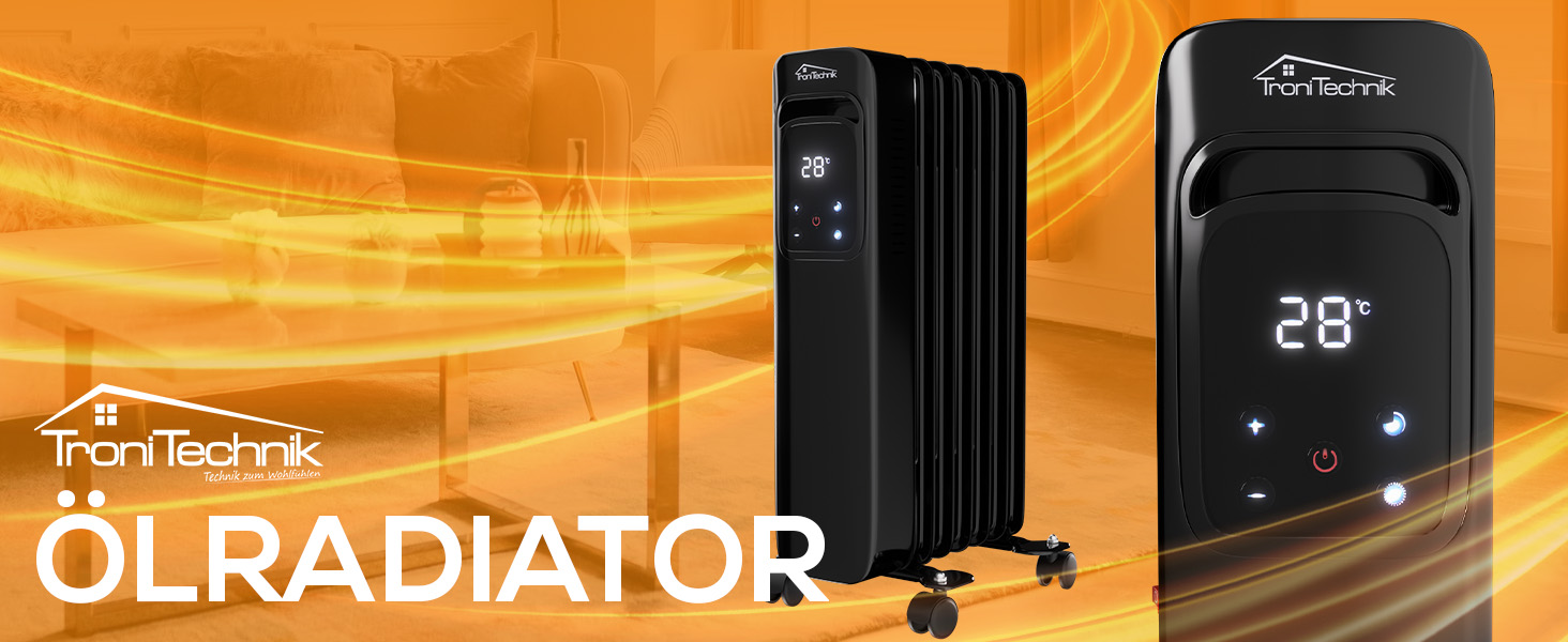 Масляний радіатор Tronitechnik® TT-OR 311: 3 режими, 1500 Вт, чорний, з термостатом та захистом від перегріву