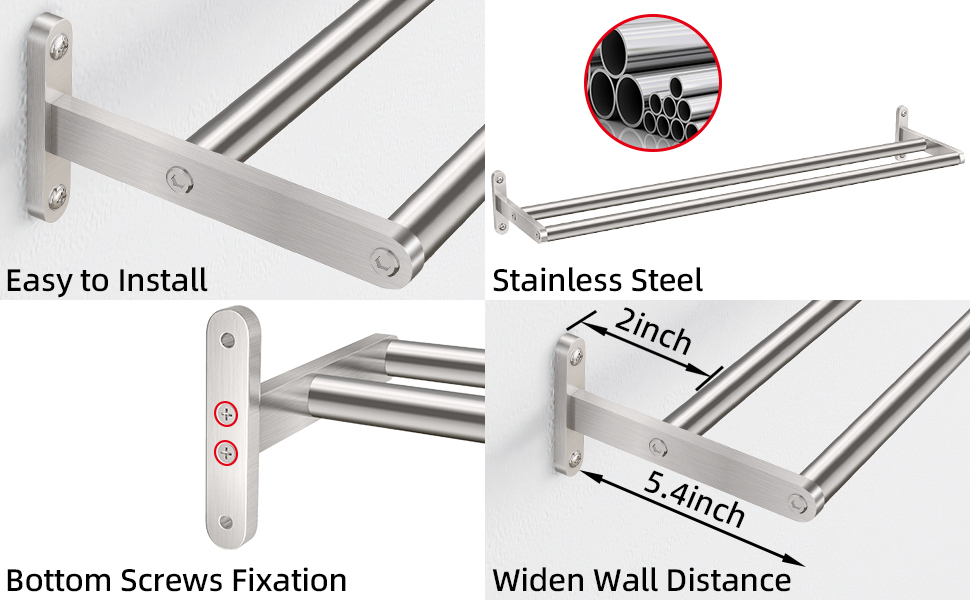 Тримач для рушників YUMORE, подвійний, з нержавіючої сталі, 80 см, для ванної кімнати та кухні