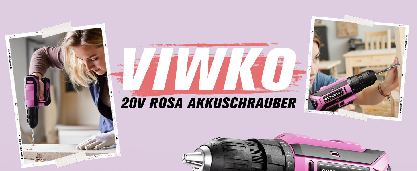 Акумуляторний шурупокрут-дрель 20V, 56 шт. у наборі, 42Nm, LED-підсвітка, рожевий, для дому та майстерні