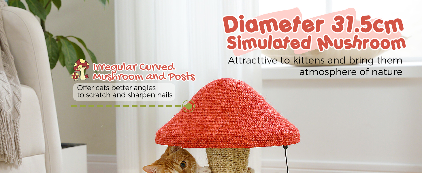 PAWZ Road Котячий когтетоп-гриб, когтетоп для котів з сизалю та помпонами, іграшки для котів, когтетоп-гриб для дому