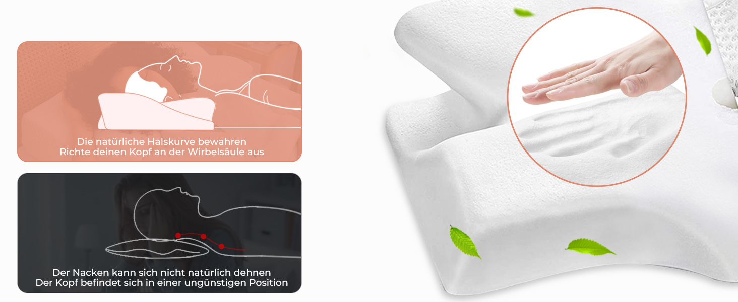 Ортопедична подушка Elviros Memory Foam, ергономічна подушка для шиї, 64x(11,5/13)x40 см (сіра)