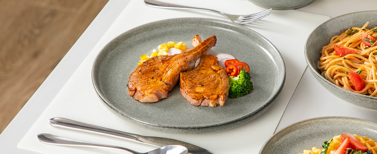 Набір посуду Steingut vancasso ANYA (48 предметів) - 6 осіб, сучасний сервіз з тарілок, десертних тарілок та мисок, коричневий. Підходить для миття в посудомийній машині та використання в мікрохвильовій печі.