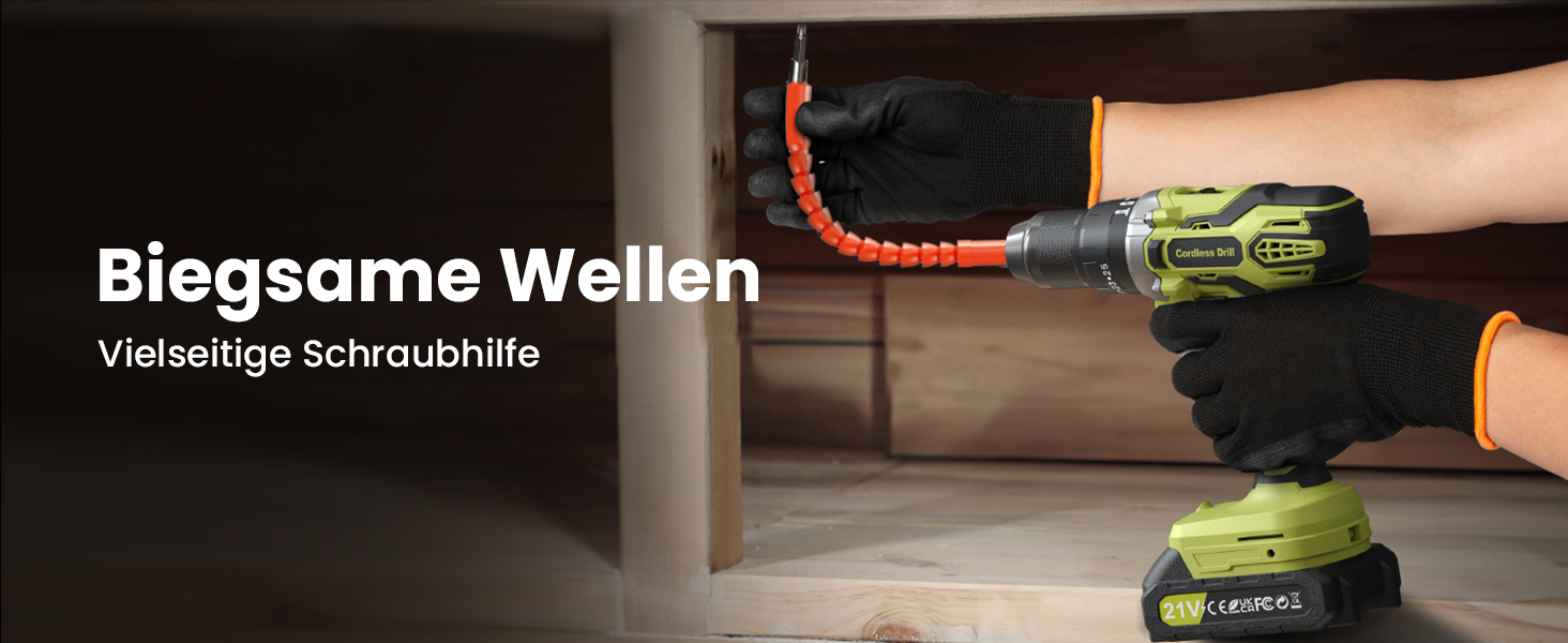 Акумуляторний дриль-шуруповерт 21V з 2 акумуляторами 2000mAh, 45Nm, 2 швидкості, 25+3 ступені крутного моменту, патрон 10мм, 27 предметний набір та кейс для дому та DIY