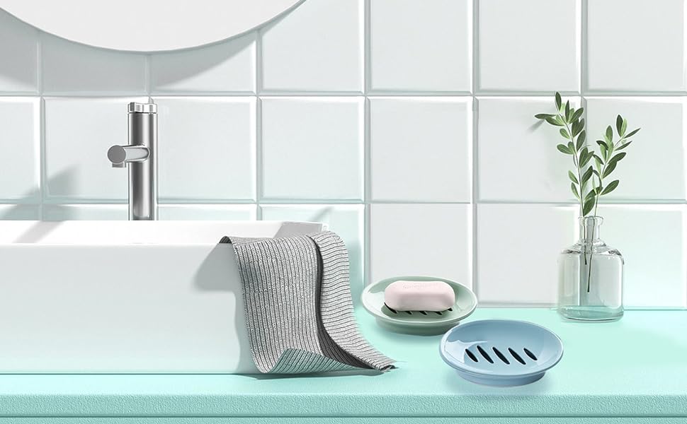 Набір з 3 мисок для мила з піддоном, мильниця, легке очищення, запобігає розмоканню мила, для душу, ванної кімнати, кухні, білий, синій, зелений