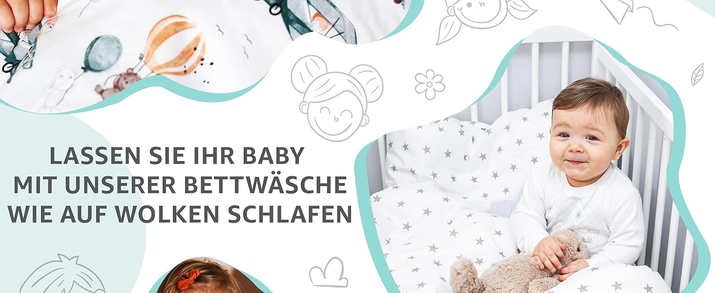 Комплект постільної білизни для дитячого ліжечка 90x120 см з бавовни Kinderbettwäsche - комплект ковдри та наволочок 40x60 см для малюків (хлопчиків та дівчаток). Oeko-Tex, білий з сірими зірками / сірий з білими зірками.