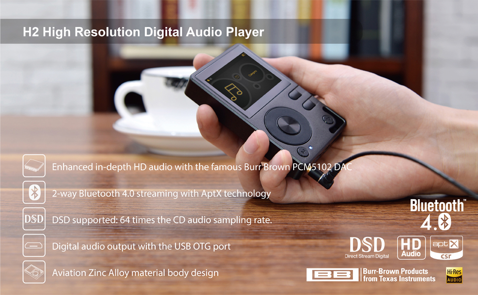 Портативний аудіо плеєр HiFi H2 з Bluetooth, DSD DAC, OTG, підтримкою до 256GB, без втрати якості, 32GB картки пам'яті