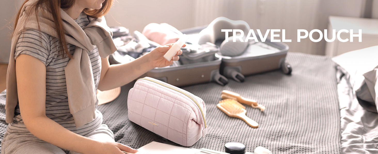 Косметичка для макіяжу BAGSMART, рожева, для подорожей, велика, водонепроникна