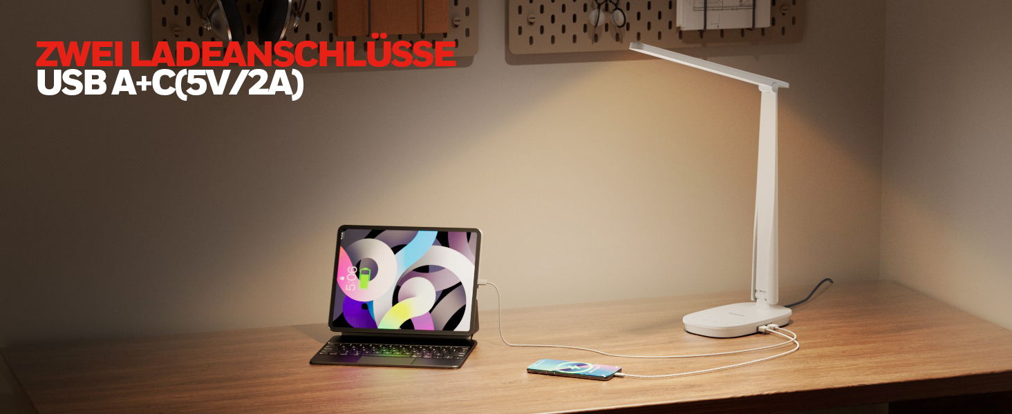 Лампа настільна Honeywell Sunturalux™ H2 LED з регулюванням яскравості, USB-зарядка, сенсорне керування, 4 кольори, захист очей, для дітей, спальні, читання, офісу