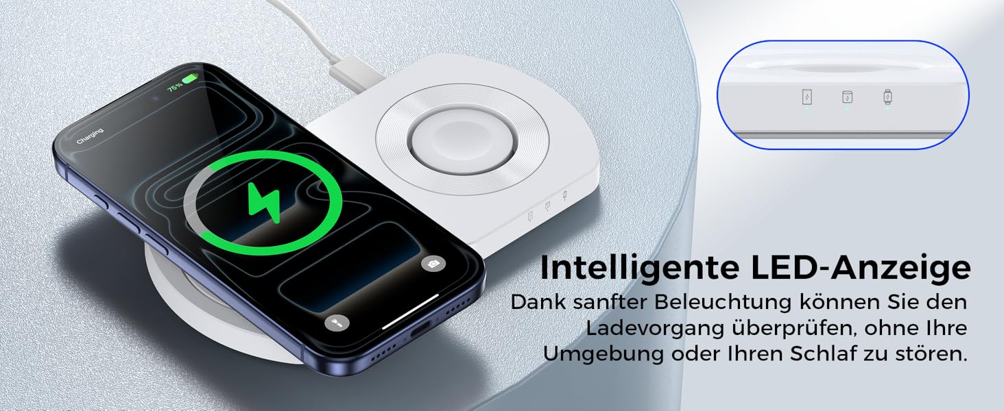 Бездротова зарядка Induktive для iPhone (MagSafe) 3-в-1: Apple Watch, AirPods, iPhone 17 Air/16/15/14/13/12 (Білий)